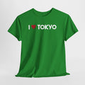 Green t-shirt with 'I ❤️ TOKYO' text on a white background