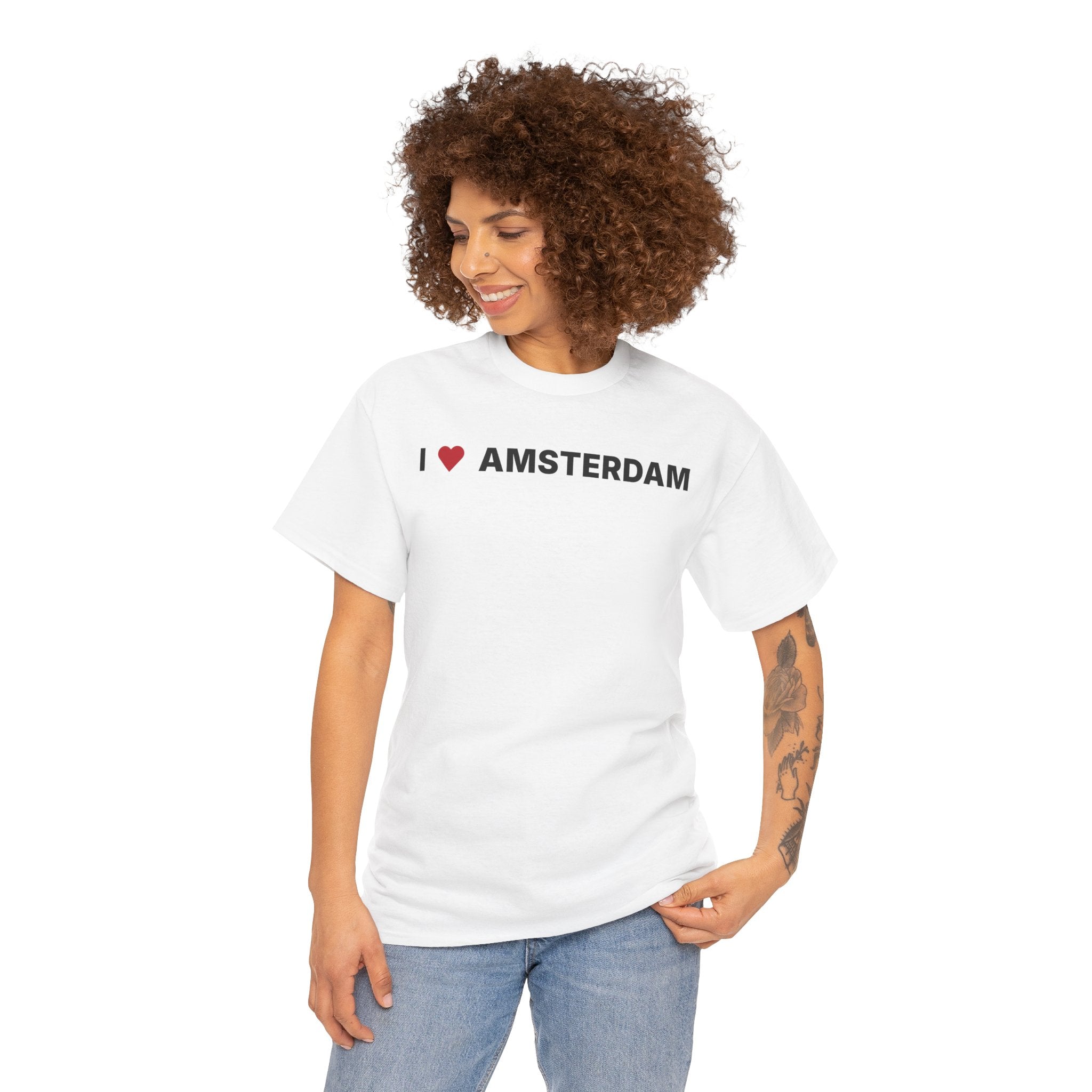 I Love Amsterdam White Tee – Amsterdam Netherlands Graphic T-Shirt for Travel & Streetwear